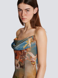 Robe longue imprimé Sky en soie - Bleu & Multicolore