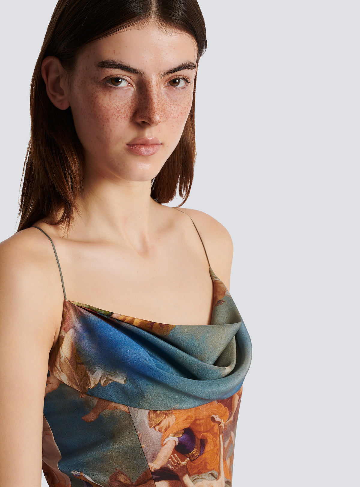 Robe longue imprimé Sky en soie - Bleu & Multicolore