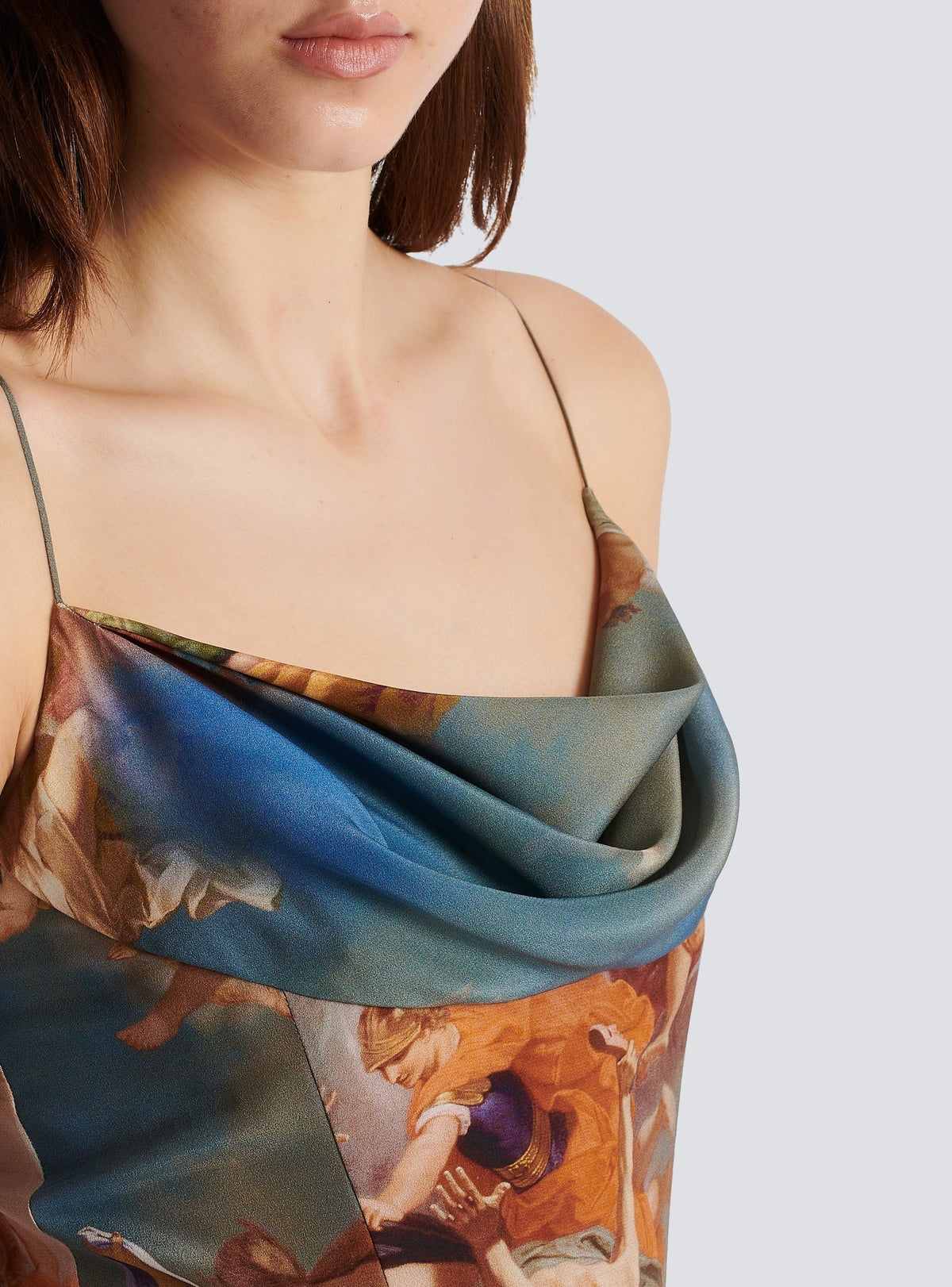 Robe longue imprimé Sky en soie - Bleu & Multicolore