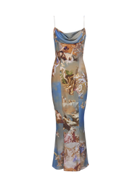 Robe longue imprimé Sky en soie - Bleu & Multicolore