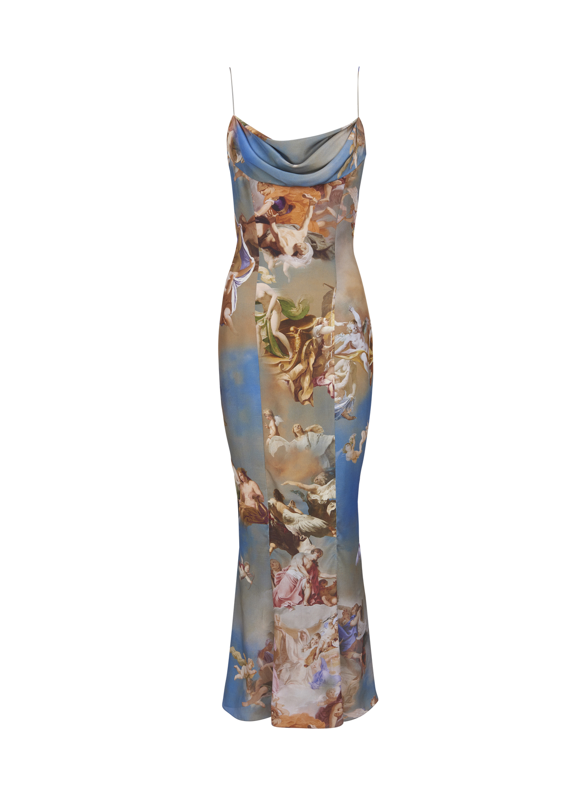 Robe longue imprimé Sky en soie - Bleu & Multicolore
