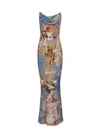 Robe longue imprimé Sky en soie - Bleu & Multicolore