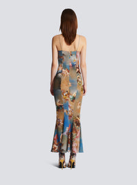 Robe longue imprimé Sky en soie - Bleu & Multicolore