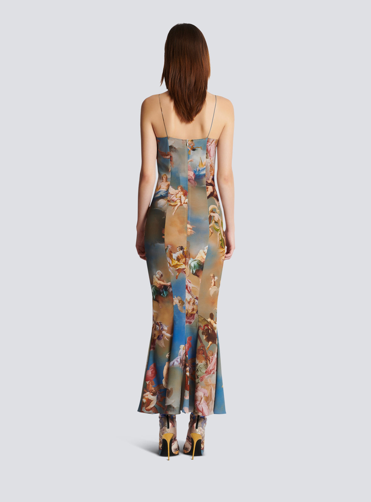 Robe longue imprimé Sky en soie - Bleu & Multicolore