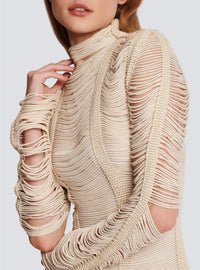 Robe longue en macramé ajouré - Naturel