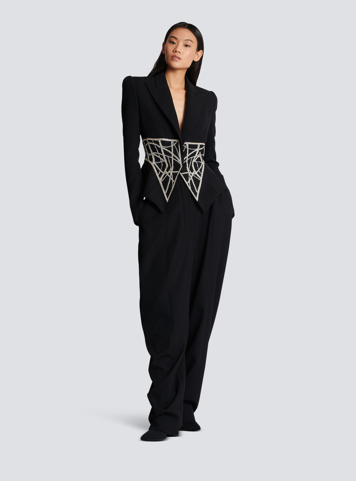 Veste cintrée en laine brodé - Noir & Argent