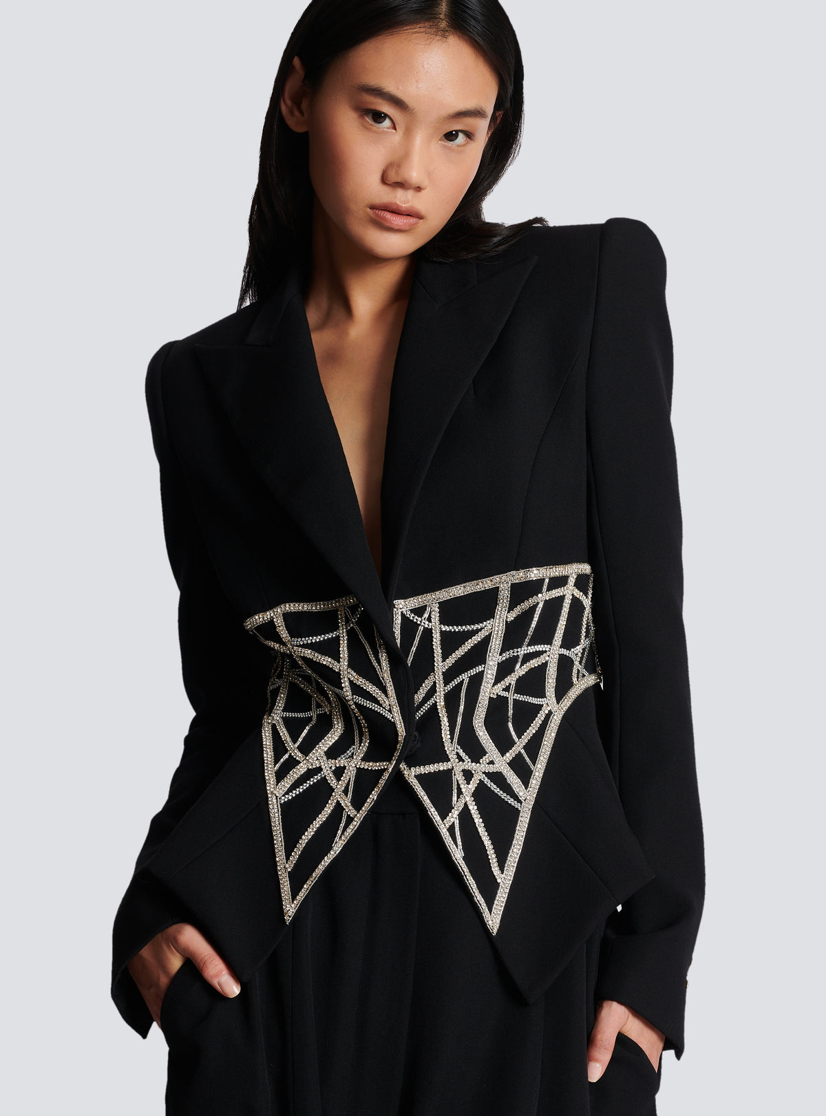 Veste cintrée en laine brodé - Noir & Argent