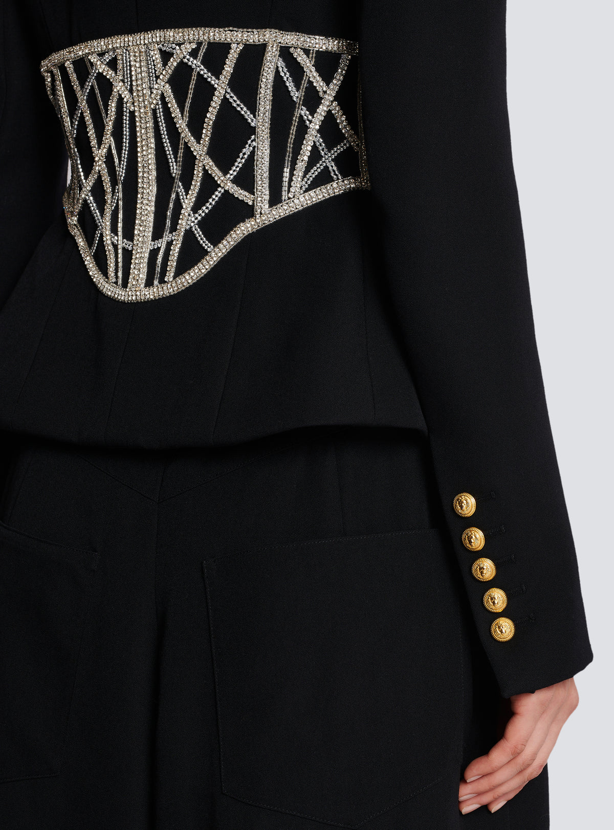 Veste cintrée en laine brodé - Noir & Argent