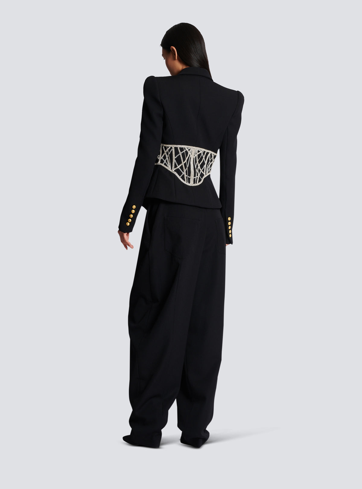 Veste cintrée en laine brodé - Noir & Argent