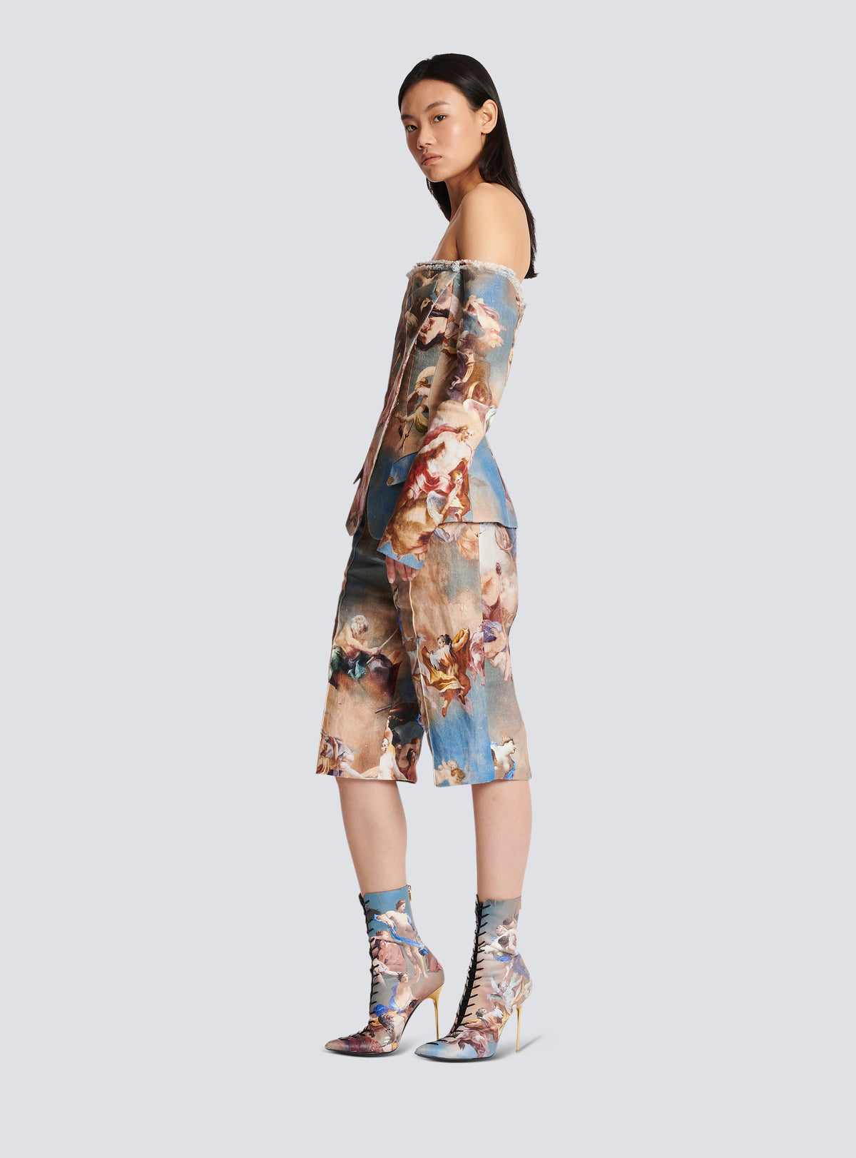 Tailleur sans épaules en toile imprimée sky - Bleu & Multico
