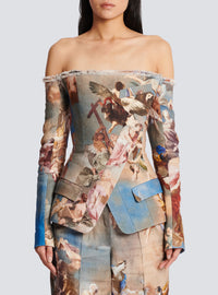 Tailleur sans épaules en toile imprimée sky - Bleu & Multico