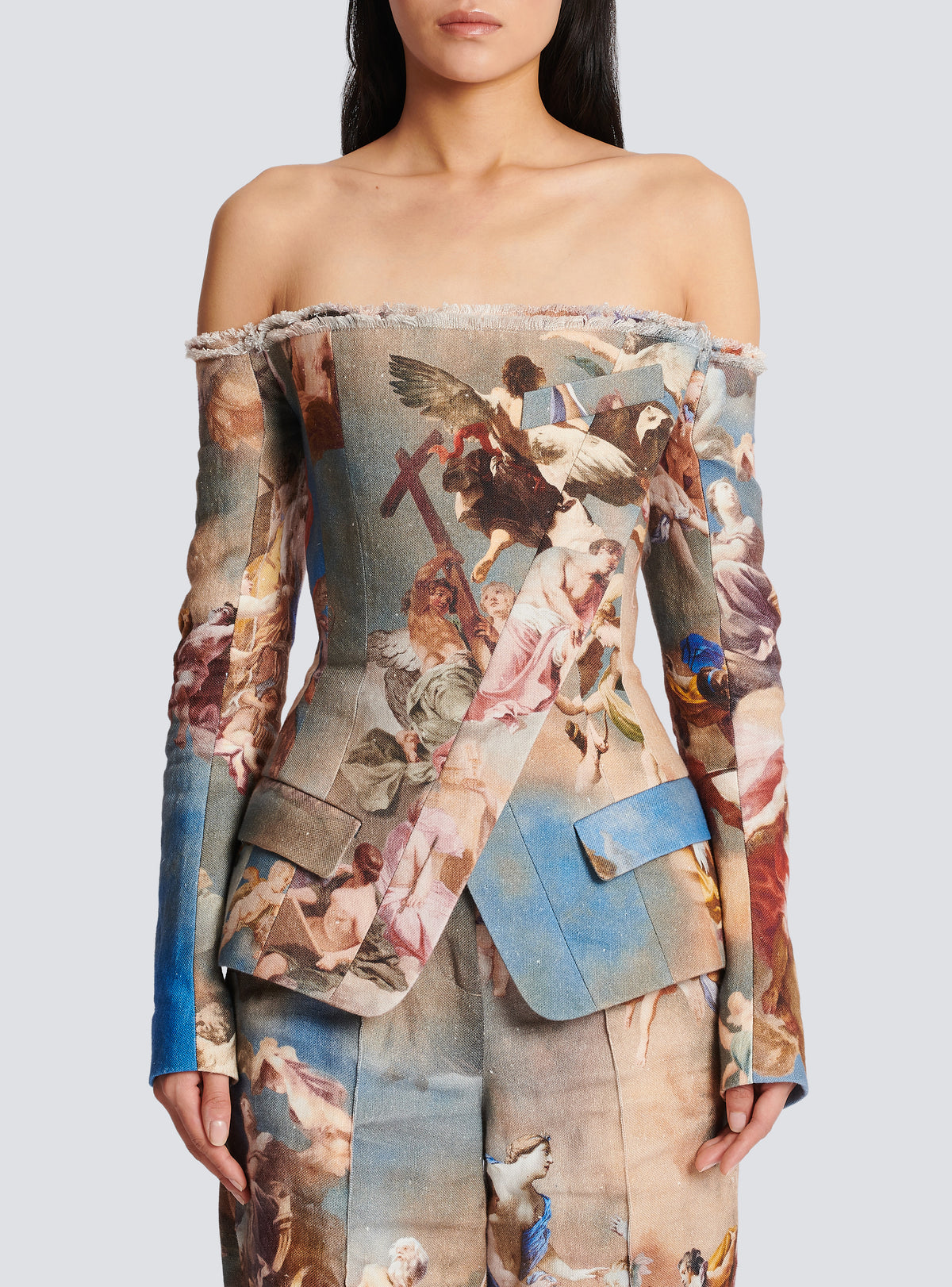 Tailleur sans épaules en toile imprimée sky - Bleu & Multico