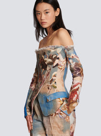 Tailleur sans épaules en toile imprimée sky - Bleu & Multico