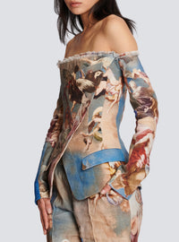 Linen tailored jacket - Blue & Multicolor