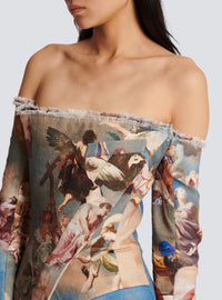 Tailleur sans épaules en toile imprimée sky - Bleu & Multico