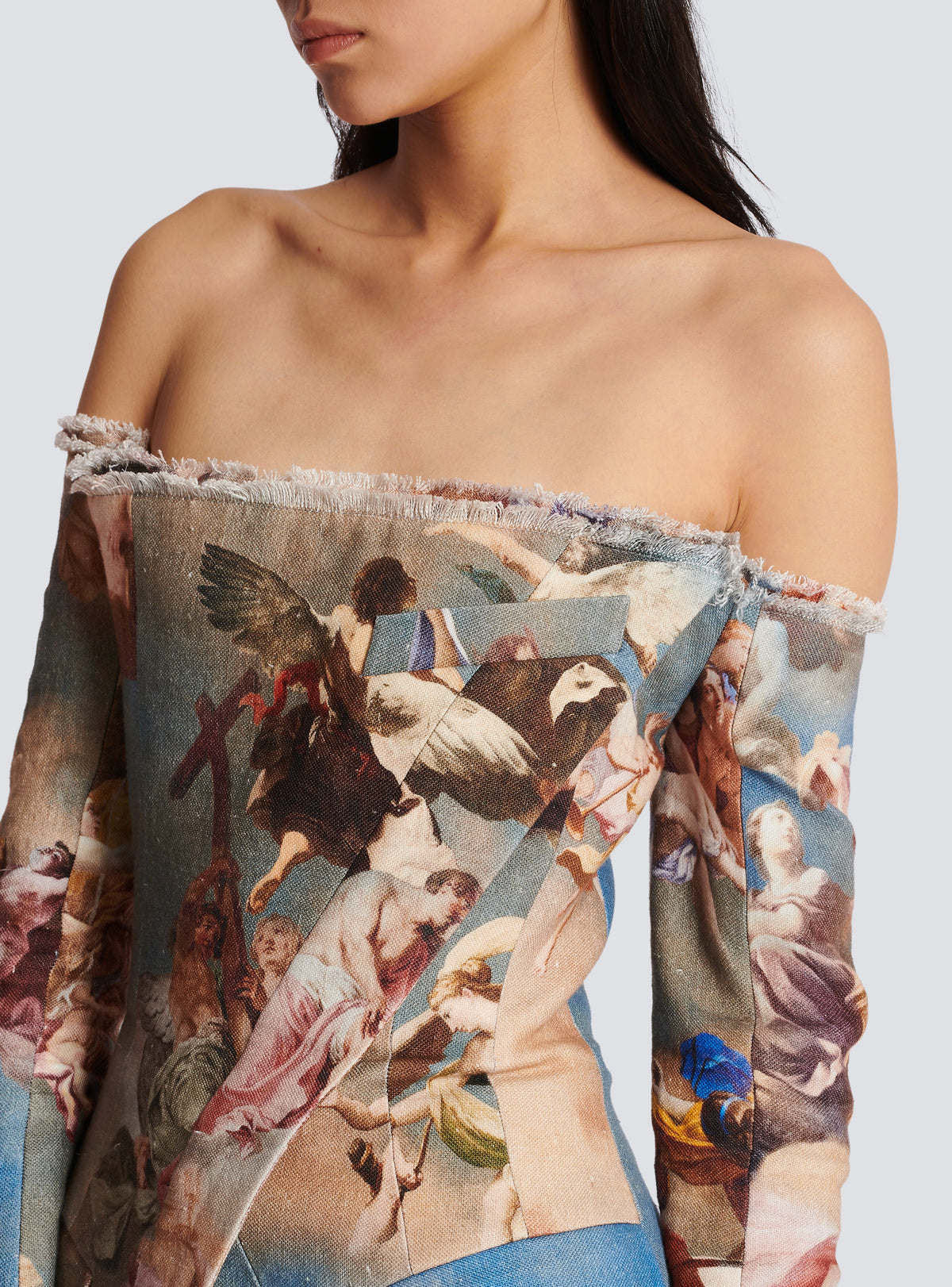 Tailleur sans épaules en toile imprimée sky - Bleu & Multico