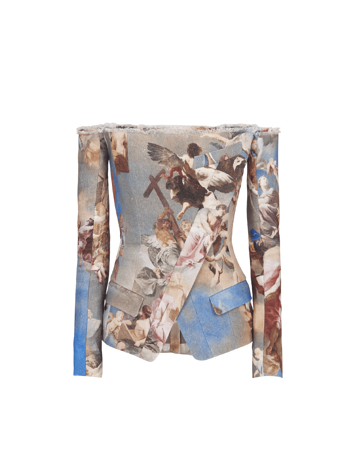 Tailleur sans épaules en toile imprimée sky - Bleu & Multico