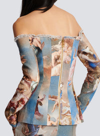 Tailleur sans épaules en toile imprimée sky - Bleu & Multico