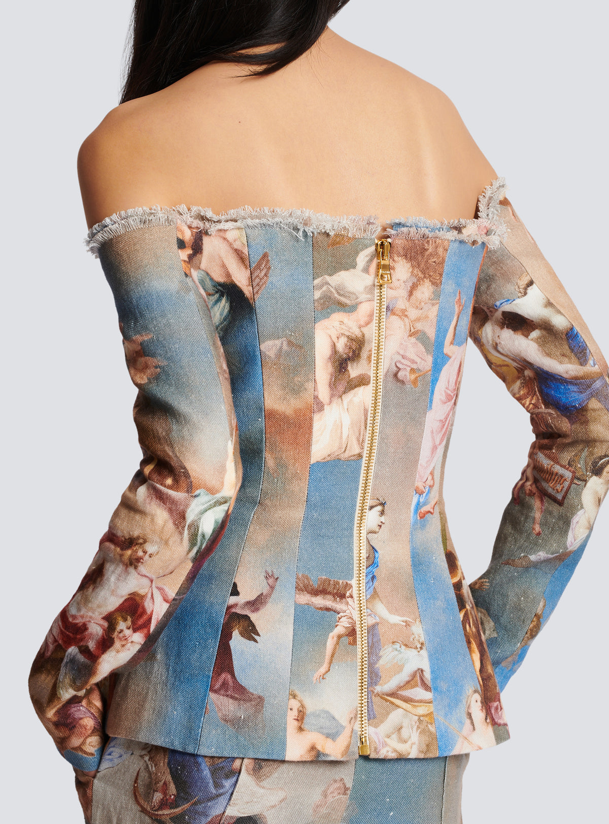 Tailleur sans épaules en toile imprimée sky - Bleu & Multico