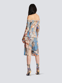 Tailleur sans épaules en toile imprimée sky - Bleu & Multico