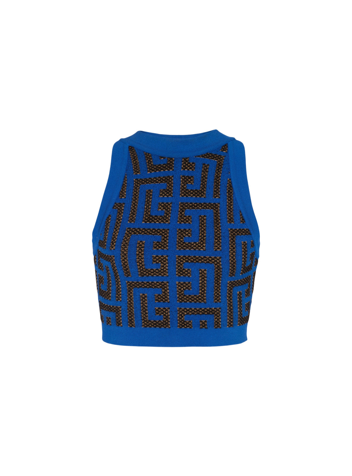 Haut court monogramme en maille - Bleu Électrique & Noir & Or
