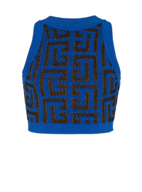 Haut court monogramme en maille - Bleu Électrique & Noir & Or