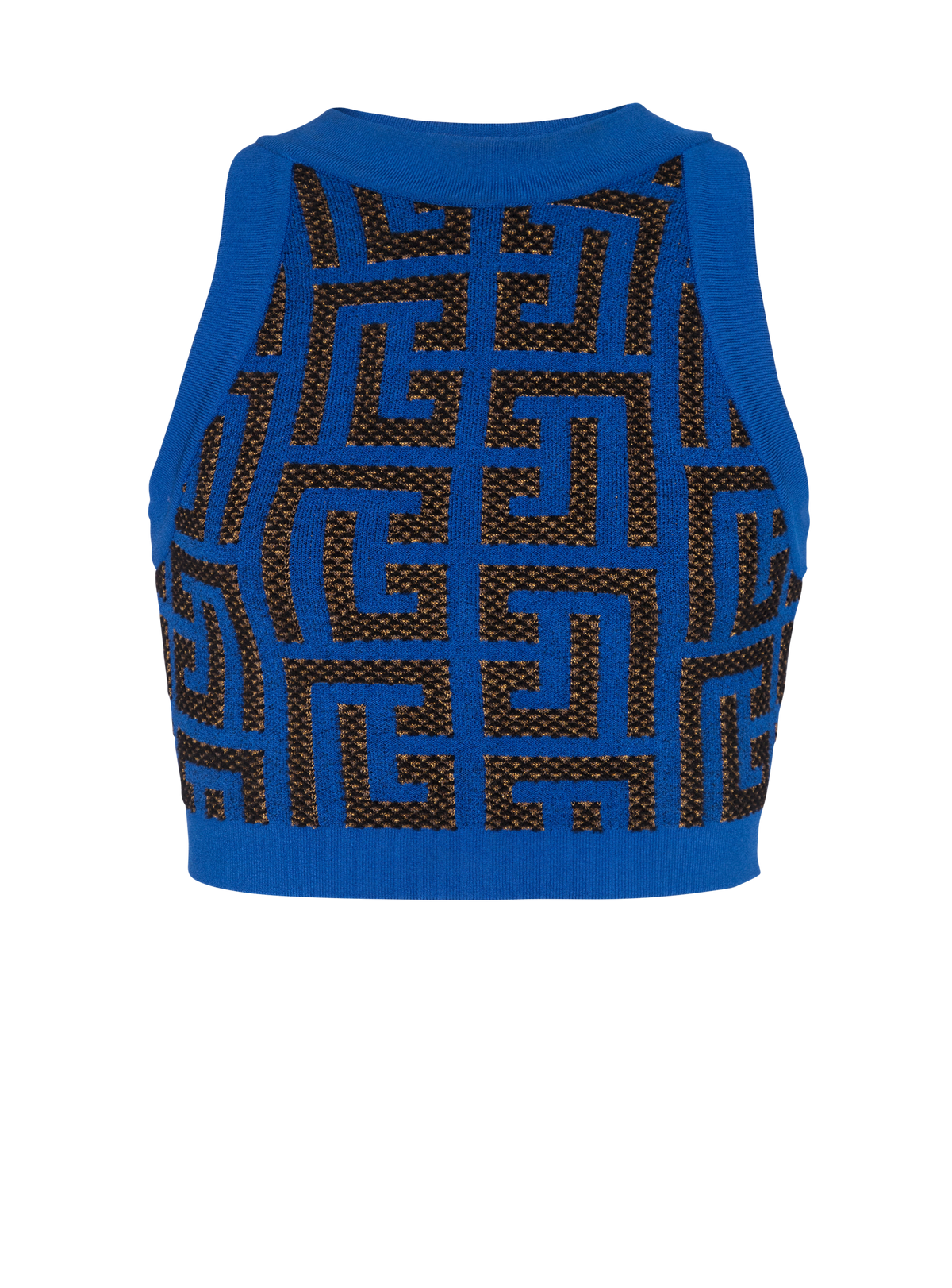 Haut court monogramme en maille - Bleu Électrique & Noir & Or