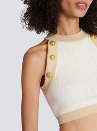Cropped top with knit trim - Natural & Gold