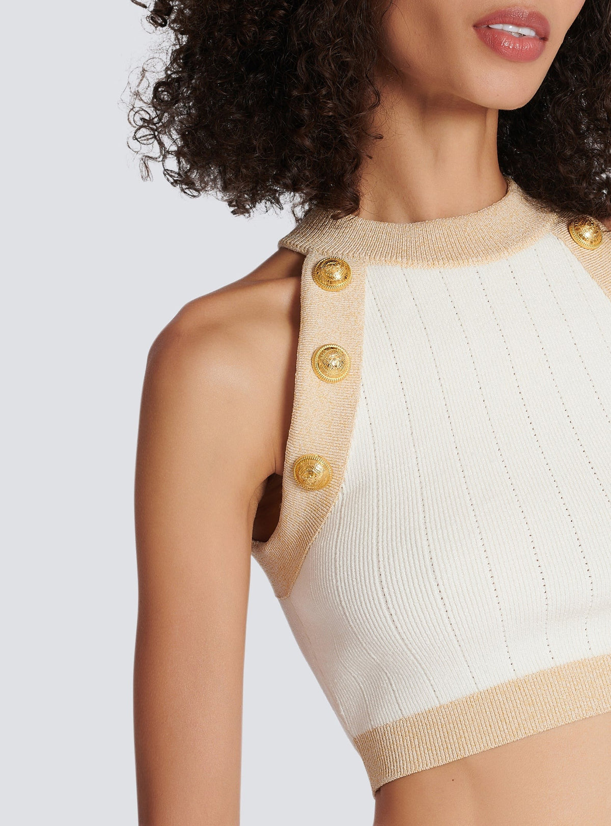Cropped top with knit trim - Natural & Gold