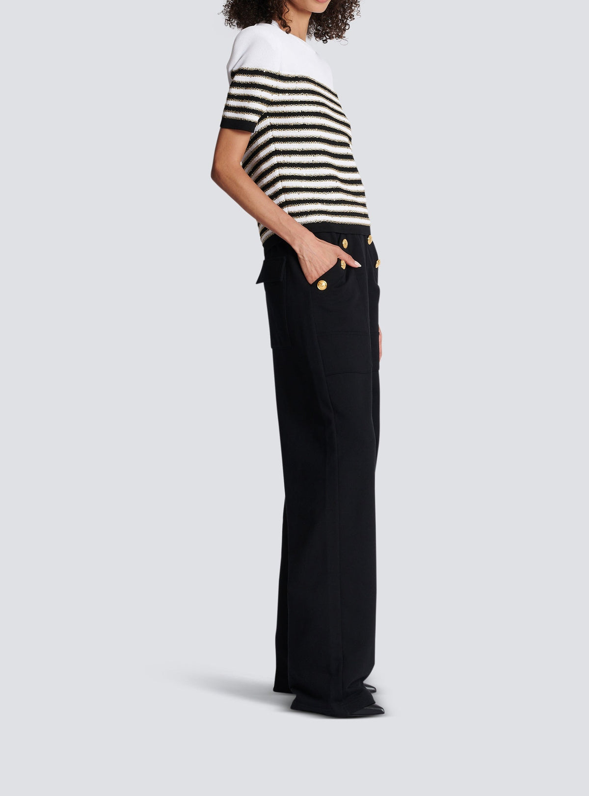 Striped knit top - White & Black & Gold