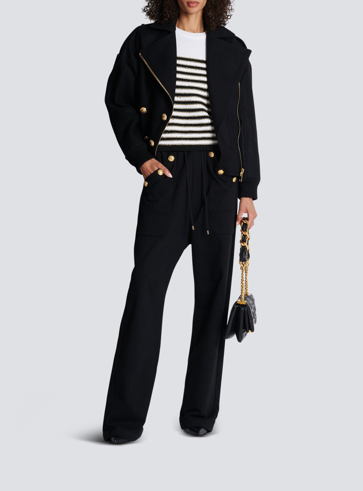 Striped knit top - White & Black & Gold