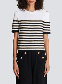 Top en maille à rayures - Blanc & Noir & Or