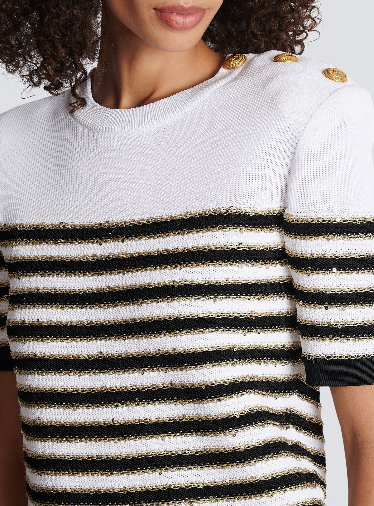 Striped knit top - White & Black & Gold