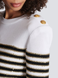 Top en maille à rayures - Blanc & Noir & Or