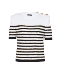 Top en maille à rayures - Blanc & Noir & Or