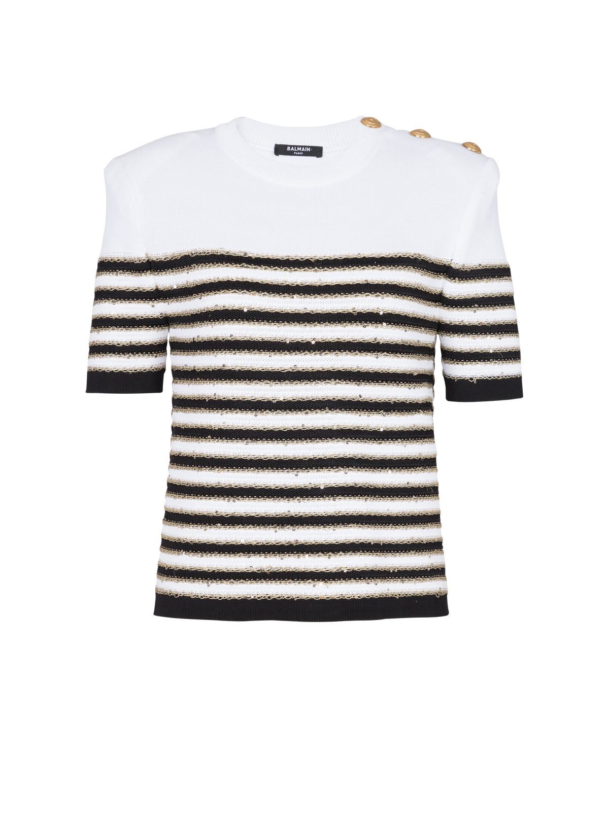 Top en maille à rayures - Blanc & Noir & Or