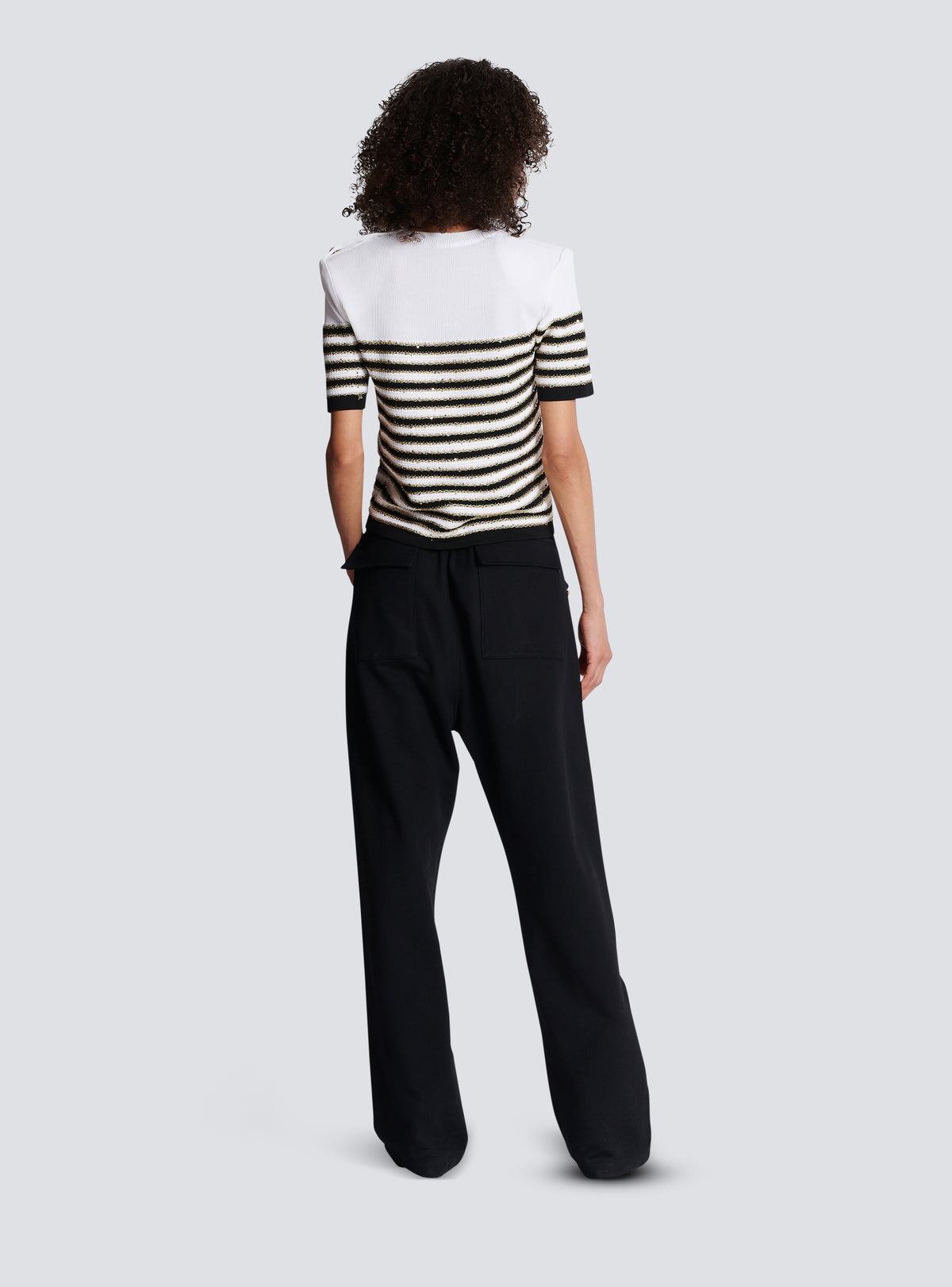 Top en maille à rayures - Blanc & Noir & Or