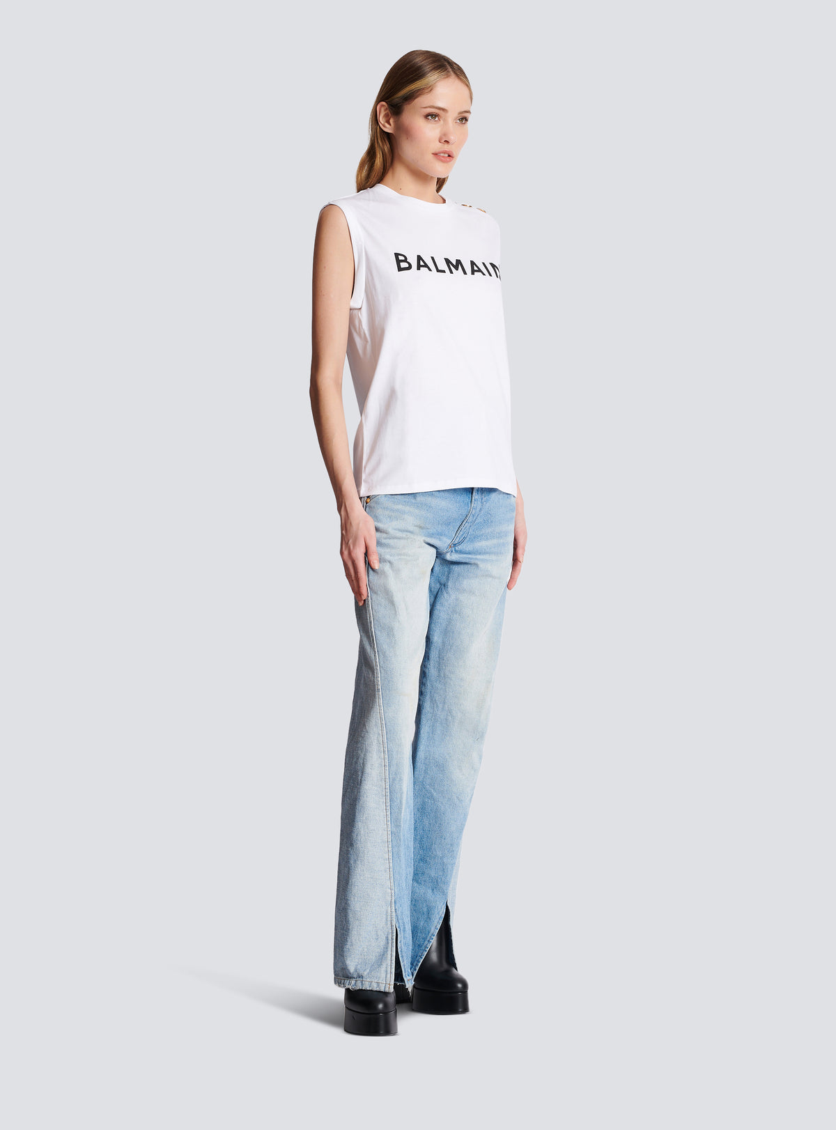 T-shirt en coton éco-responsable imprimé logo balmain - Blanc & Noir
