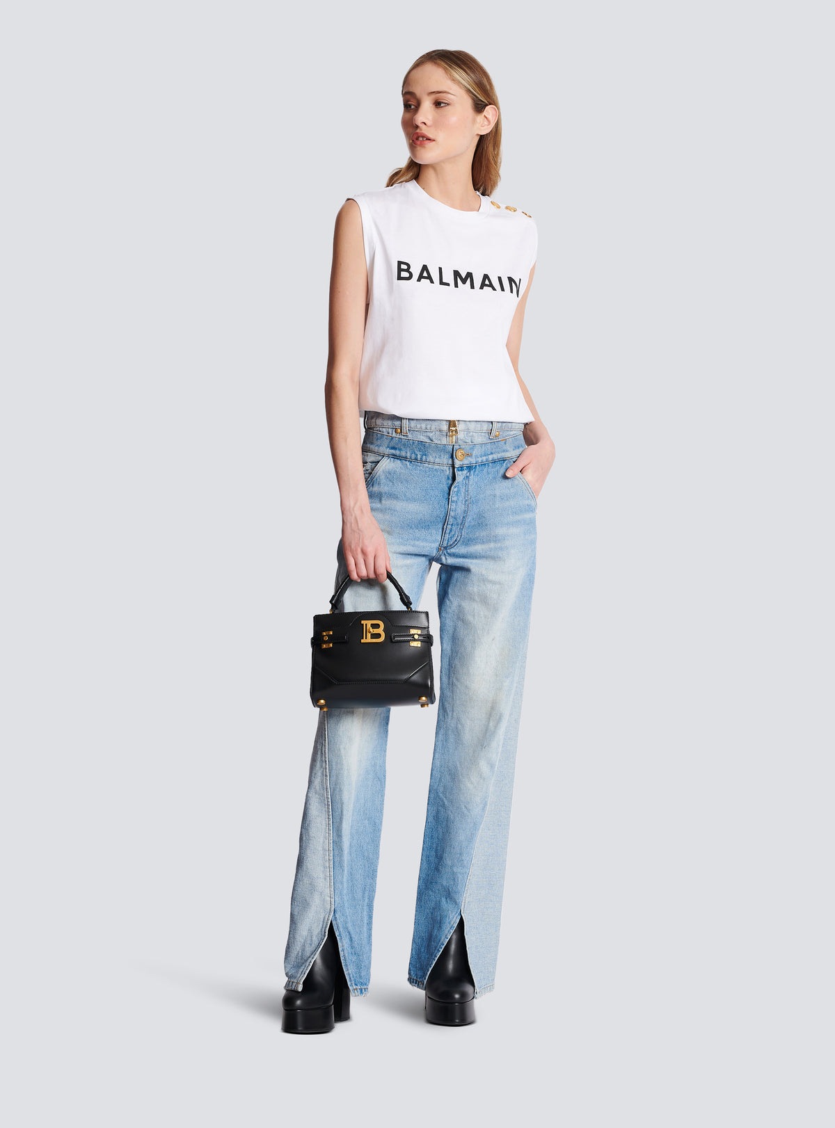 T-shirt en coton éco-responsable imprimé logo balmain - Blanc & Noir