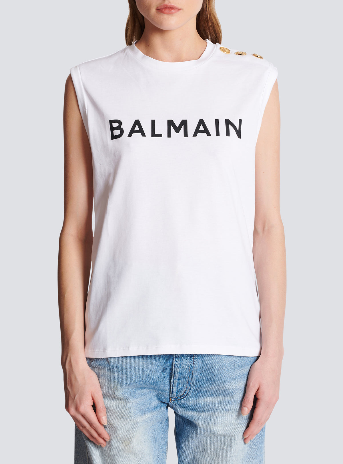 T-shirt en coton éco-responsable imprimé logo balmain - Blanc & Noir