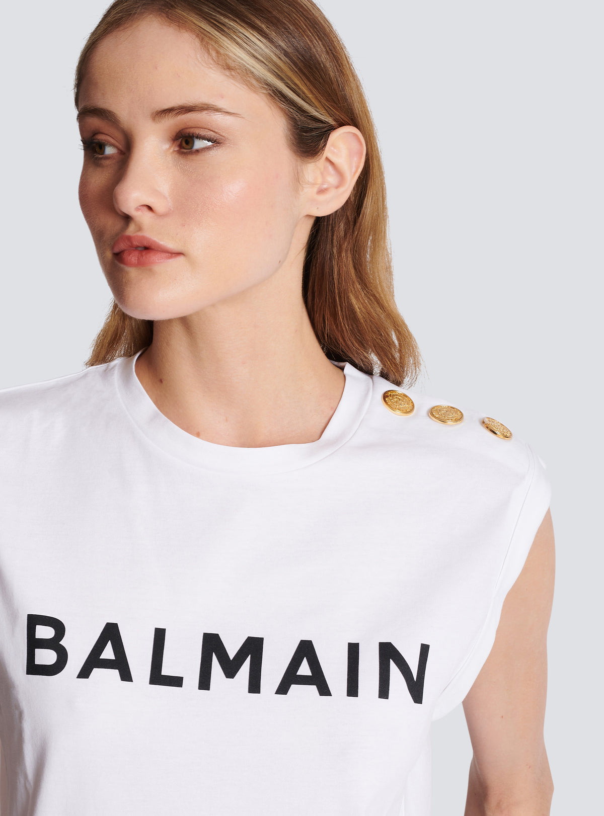 T-shirt en coton éco-responsable imprimé logo balmain - Blanc & Noir