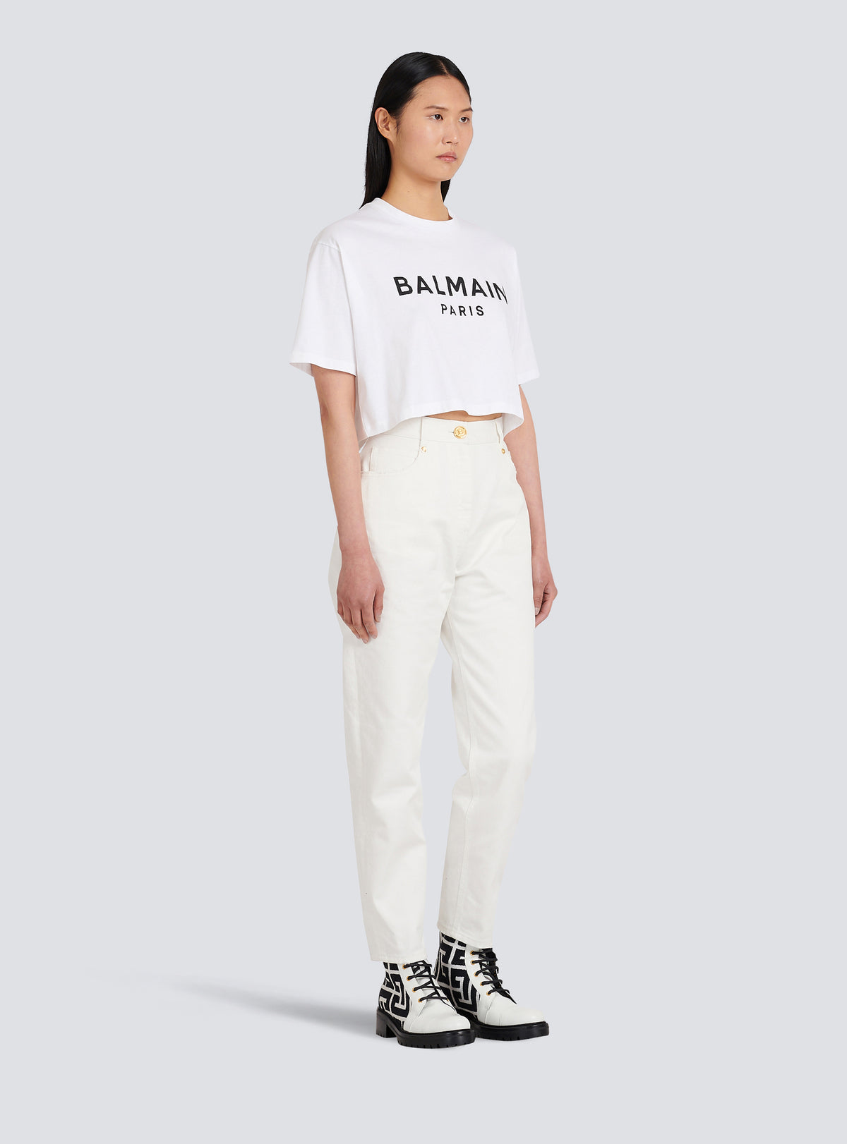 T-shirt court en coton éco-responsable imprimé logo balmain - Blanc & Noir