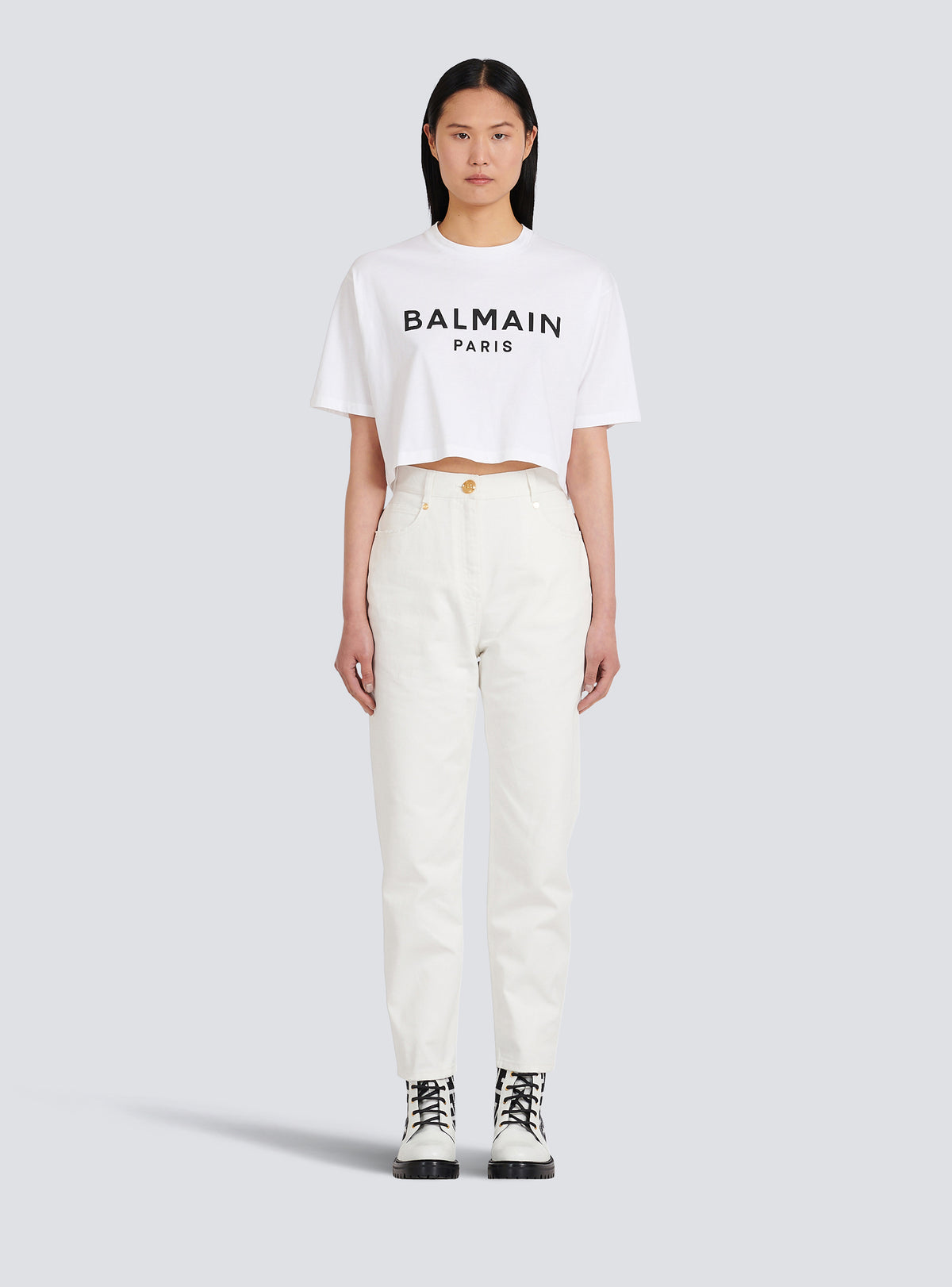 T-shirt court en coton éco-responsable imprimé logo balmain - Blanc & Noir