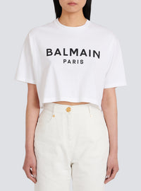 T-shirt court en coton éco-responsable imprimé logo balmain - Blanc & Noir