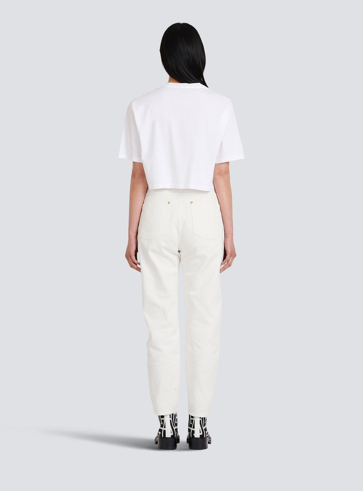 T-shirt court en coton éco-responsable imprimé logo balmain - Blanc & Noir