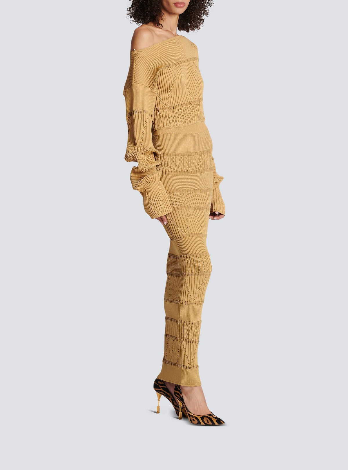 Pull en maille col bateau - Marron clair