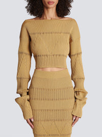 Pull en maille col bateau - Marron clair