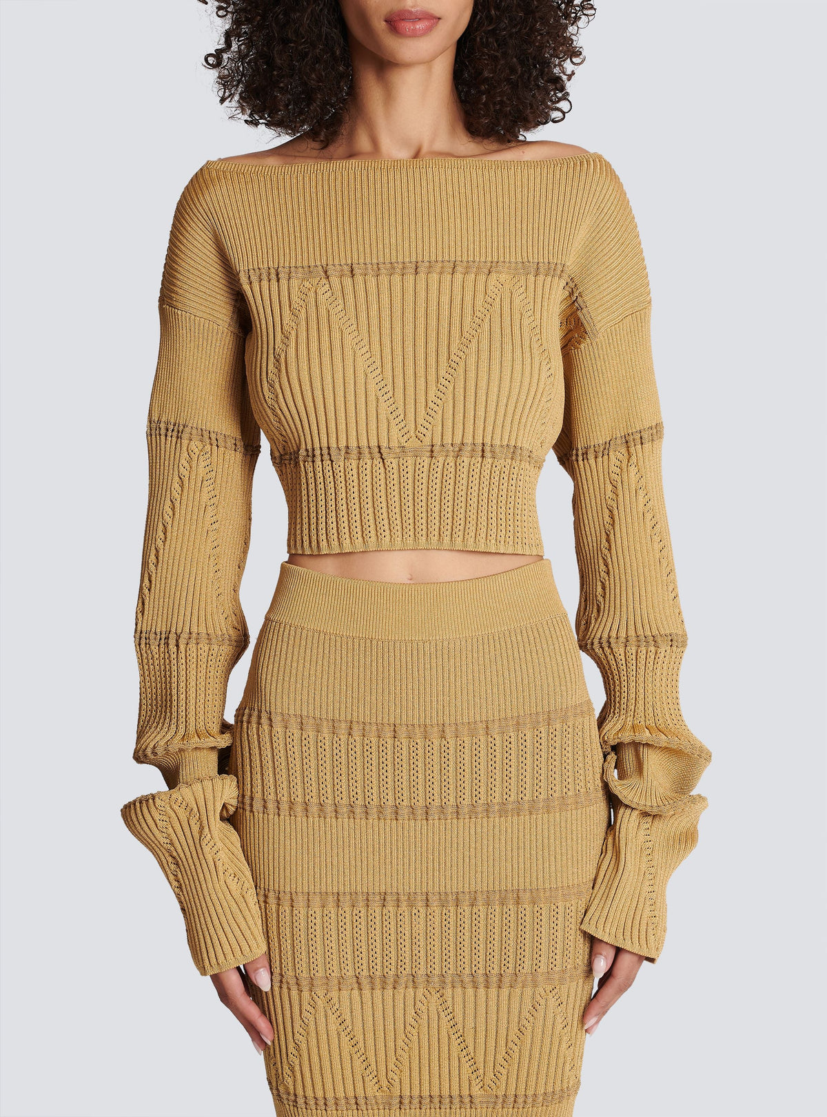 Pull en maille col bateau - Marron clair