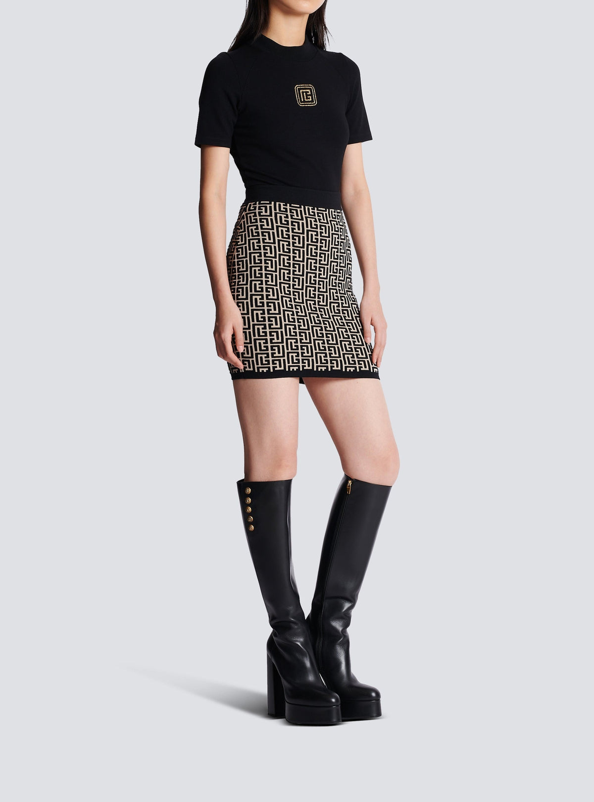 Wool monogram skirt - Ivory & Black