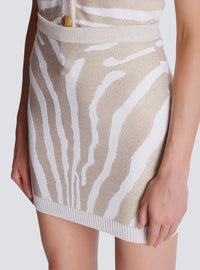 Jupe courte en maille zébrée - Blanc & Or